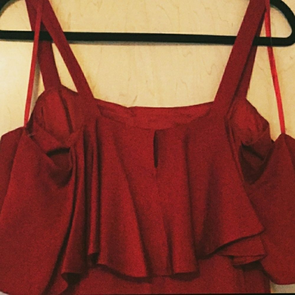 Jill Stuard Cold Shoulder Flounce Gown, Pimento - Picture 4 of 8